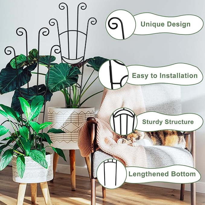 32.6in Monstera Plant Support Stakes for Indoor Plants, Metal Garden Plant Trellis for Climbing Plants, Pothos Vine Snake Climber Support，2p