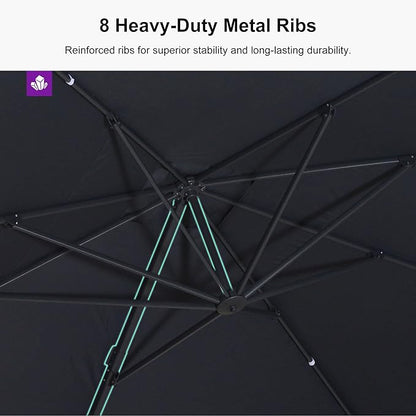 PURPLE LEAF 10' × 13' Patio Cantilever Umbrella Outdoor Rectangle Adjustable Offset Umbrellas with 360-degree Rotation and 8 Heavy Duty Metal Ribs for Garden Deck Pool Gray