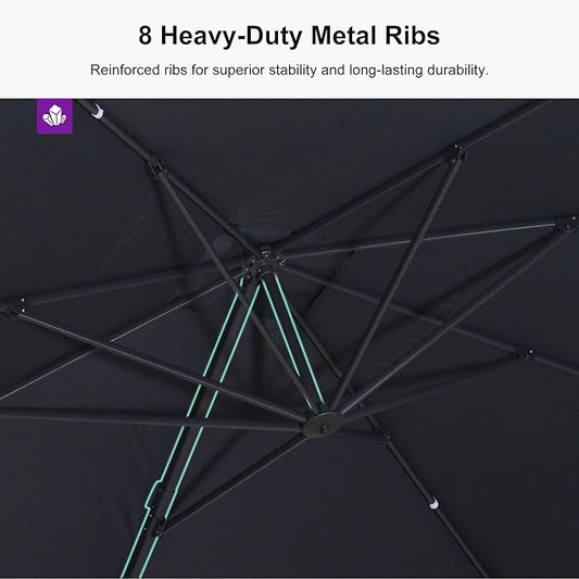 PURPLE LEAF 9' X 11.5' Patio Cantilever Umbrella Outdoor Rectangle Adjustable Offset Umbrellas with 360-degree Rotation and 8 Heavy Duty Metal Ribs for Garden Deck Pool Gray