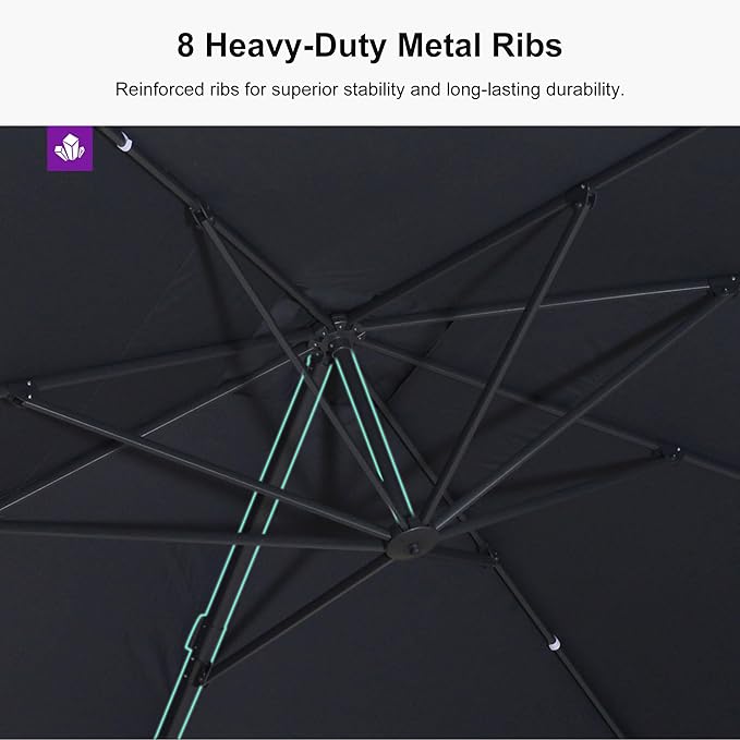 PURPLE LEAF 9' × 9' Patio Cantilever Umbrella Outdoor Square Adjustable Offset Umbrellas with 360-degree Rotation and 8 Heavy Duty Metal Ribs for Garden Deck Pool Gray