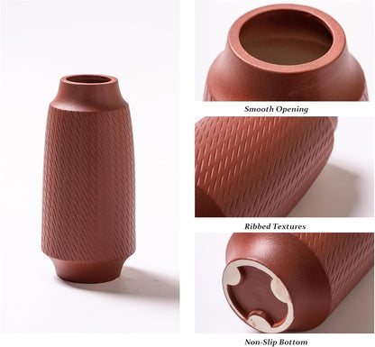 Ceramic Vase Set of 3, Modern Multicolor Pattern Flower Vases for Home Decor, Office, Centerpieces, Boho Farmhouse Style (Red/Green/Orange)