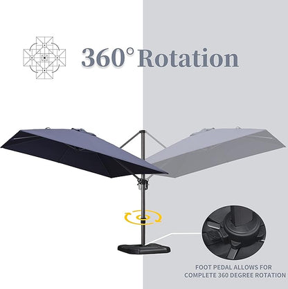 PURPLE LEAF 9' X 11.5' Patio Umbrella Outdoor Cantilever Rectangle Umbrella Aluminum Offset Umbrella with 360-degree Rotation for Garden Deck Pool Patio, Navy Blue