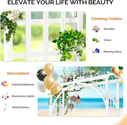 VINGLI 85in Wooden Arbor, Wedding Arch for Ceremony, Wood Trellis for Plant Climbing, Christmas Decor Pergola for Garden Backyard, Lawn (White)