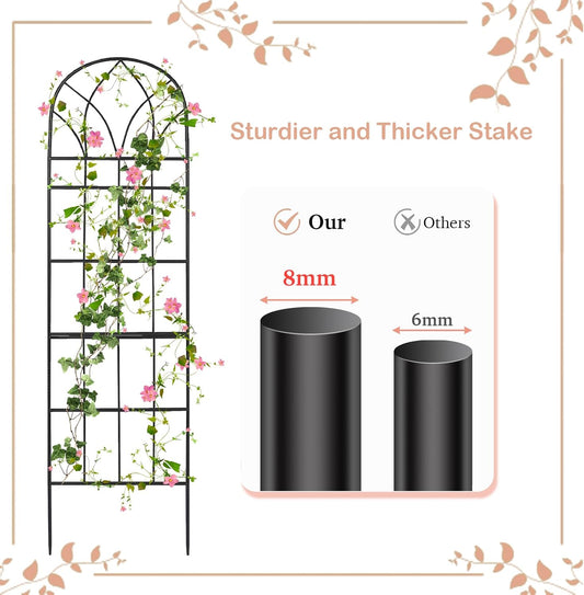 Garden Trellis for Climbing Plants Outdoor, 62"X15" Metal Garden Trellises, Decorative Garden Fencing Flower Trellis with Durable Powder Coating for Vines, Vegetable Support, Black (4, Pattern-B)