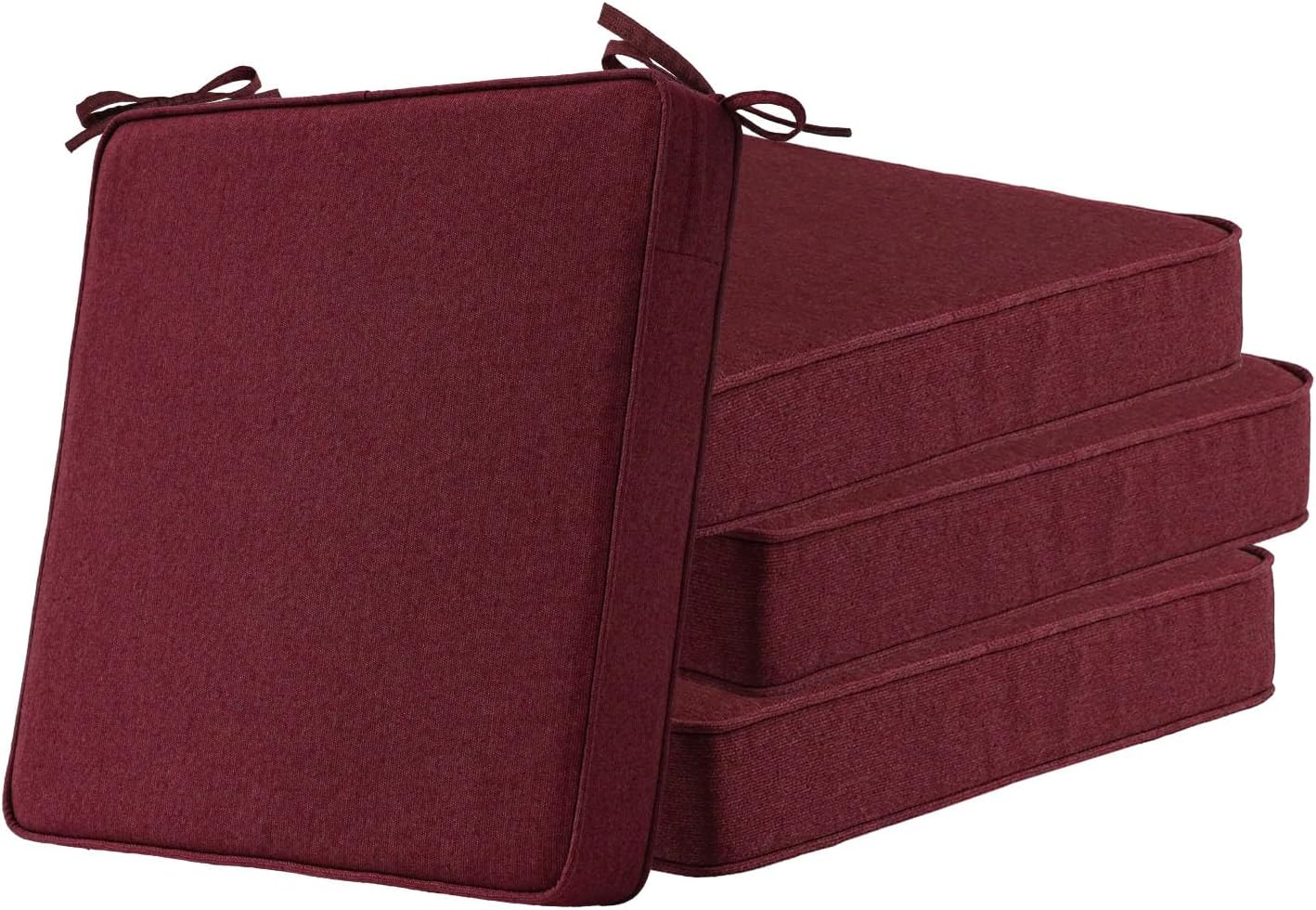 Sunbrella Square Corner Seat Cushions, 19" x 19" x 3", Set of 4, Indoor Outdoor Water Repellent Universal Chair Pads with Ties for Patio Furniture, Garden Dining Chairs, Spectrum Ruby