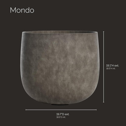 Mondo Large Planter – River Stone Finish – Fiberglass Indoor/Outdoor and Weather-Resistant Round Planter (19.7" D x 19.1" H Exterior, 18.5" D x 18.5" H Interior)