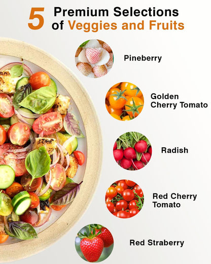 Red Strawberry and Pineberry Seed Pod Kit for AeroGarden, iDoo, Ahopegarden, MUFGA with Red Strawberry, Pineberry, Radish, Red Cherry/Golden Cherry Tomato - Compatible with All Hydroponics (7-Pod)