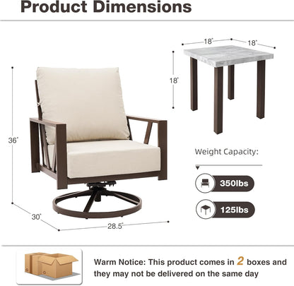 Outdoor Patio Swivel Rocking Chairs Set, Patio Porch Furniture with 6" Thick Cushions, 3 Pieces Outdoor Bistro Set with Coffee Table for Balcony, 350lbs, Upgrade Beige