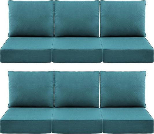 Luxury 6" Outdoor Cushions for Patio Furniture, 24x24x6" Thick Seat Cushion Set of 6, Fade Resistant Couch Chair Replacement Cushions High Density Deep Wicker Chair Cushion w/ Removable Cover, Green