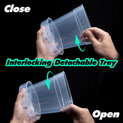 1 Gallon 6 Inch Clear Plastic Plant Pot with Drainage Holes, Interlocking & Detachable Tray - Deep Saucer - Durable BPA-Free Plastic, Transparent Design, Raised Base for Airflow, Set of 12, 92-X-B-6