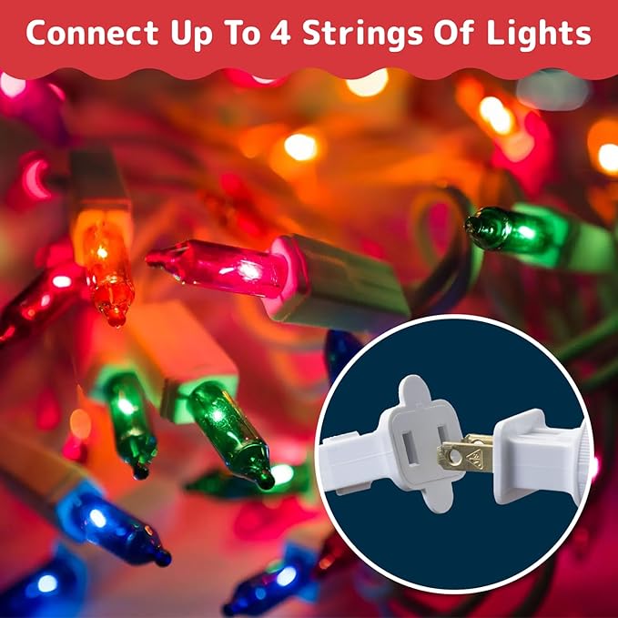 PREXTEX 200 Ct. Multi-Color Christmas Tree Lights with White Wire - 40 Ft Holiday String Lights for Indoor and Outdoor Use - Multicolor Twinkle Christmas Tree Decoration with End-to-End Connectors