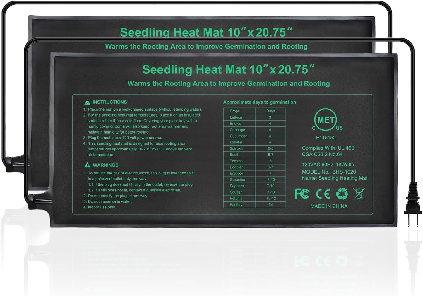 Seedling Heat Mat, 10"x 20.75" Plant Heating Pad for Home Gardening Seed Starting, MET Certified Waterproof Durable Germination Station Heat Mat