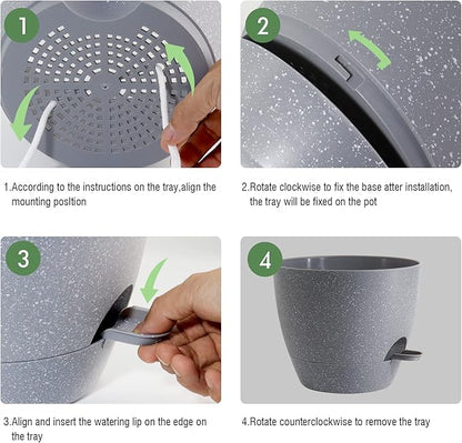 10 inch Self Watering Planters, 2 Pack Large Plastic Plant Pots with Deep Reservior and High Drainage Holes for Indoor Outdoor Plants and Flowers, Speckled Grey