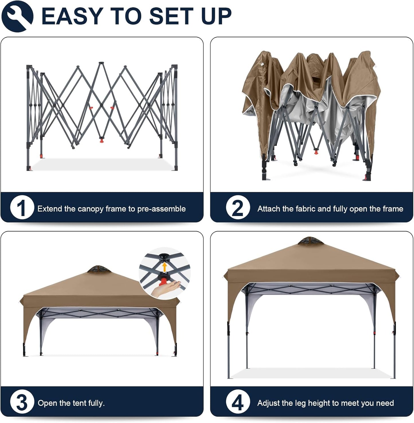 COOSHADE Pop Up Canopy Tent, 10x10 Easy Setup Instant Canopy Sun Shelter Beach Tent, Portable Sports, Khaki