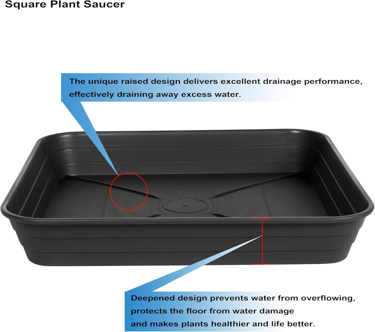 2 Pack Square Plant Saucer Tray 14 inch, Heavy Duty Plastic Plant Saucers for Indoors Outdoor, Flower Plant Drip Trays for Pots, Square Seed Starting Tray, Seedling Growing Trays