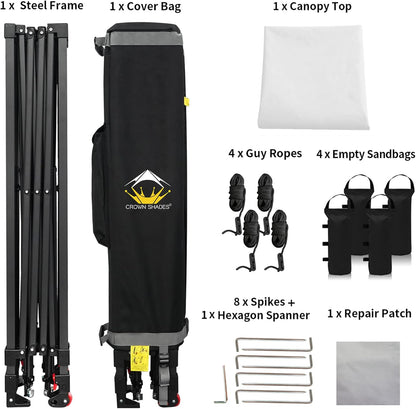 CROWN SHADES 10x10 Pop Up Canopy - Patented Center Lock One Push Instant Outdoor Canopy Beach Tent with STO-N-Go Bag 8 Stakes & 4 Sand Bags，White