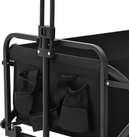 Foldable Wagon Cart with 5 Inch Rubber Wheels and Adjustable Handle Heavy Duty Collapsible Utility Cart for Garden Beach Camping and Shopping Large Capacity and Portable Design Black