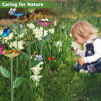 4 Pack Bee Watering Station for Garden, Metal Flower Colorful Butterfly Water Feeders, Butterfly Bath Bowl, Pollinator Watering Stake Decor for Outdoor Yard (Pink,Green,Blue,Orange)