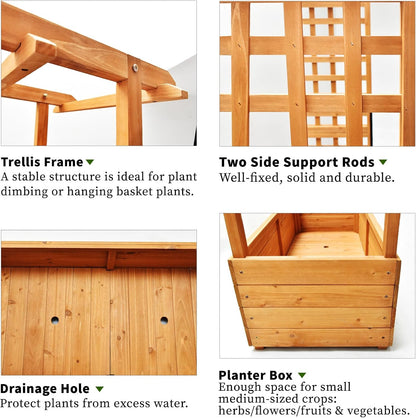 Raised Garden Bed Wooden Patio Planter with Trellis Outdoor Climbing Cucumber Box Pots Tomato Flower Vegetable Herb Porch, Tall Hanging Roof, Orange, 42.5" L x 17.3" W x 66.1" H