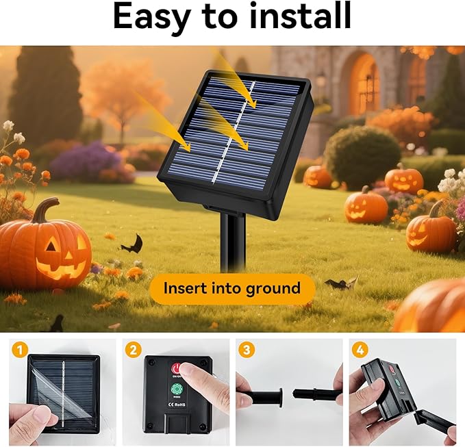 Solar String Lights Outdoor Waterproof 2 Pack Total 66ft 200LED 8 Modes Twinkle Lights Solar Fairy Lights for Patio, Garden Yard Party Tree Christmas Halloween Decoration, Orange + Purple