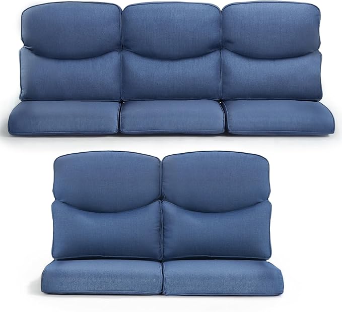 Patio Chair Cushions 5 Packs - Outside 22x24 High Back Water-Resistant Cushion with Zipper Cover for Outdoor Glider Rocking Chairs Loveseat 3-seat Couch Sofa – Blue/Crescent