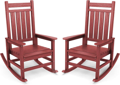 SERWALL Outdoor Rocking Chair Set of 2, HDPE Rocking Chairs for Adult, All Weather Porch Rockers for Lawn Garden, Crimson Red