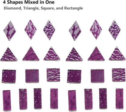 200G Oversize Transparent Glass Mosaic Tiles for Crafts, 4 Shapes Textured Cathedral Stained Glass Mosaic Pieces for Mosaic Art Decor, Violet Purple
