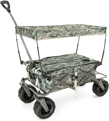 Creative Outdoor Push Pull Stroller Wagon, Beach Hauler XXL Deluxe with Canopy, Collapsible and Portable Heavy Duty Folding Cart, Supports up to 200lbs Weight Capacity, Giant 10" Wheels