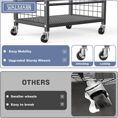 WALMANN Garden Tool Organizer with Wheels for Garage, Rakes/Shovels/Yard Tools Storage Stand for Garden, Shed, Indoor/Outdoor Long-Handled Tools Rolling Cart