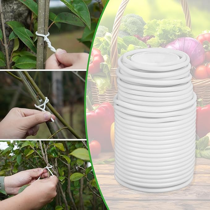 Decoroca Soft Plant Ties for Support - 65.6' Reusable Waterproof Plant Wire, Garden Twist, Office Organization and Decoration Binding（2pcs/White）