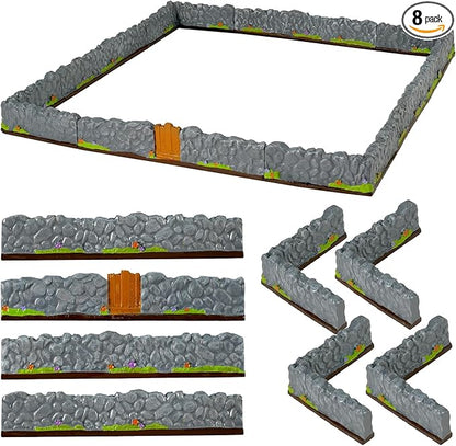 Warmtree Dungeon Walls 8 Pcs Miniature Stone Wall, Mini Fence Wall for Terrain Building Accessories Fairy Garden Resin Decorative Picket Fence Stone Wall DIY Wargame Terrain Model Diorama(Stone Walls)