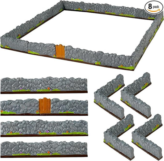 Warmtree Dungeon Walls 8 Pcs Miniature Stone Wall, Mini Fence Wall for Terrain Building Accessories Fairy Garden Resin Decorative Picket Fence Stone Wall DIY Wargame Terrain Model Diorama(Stone Walls)