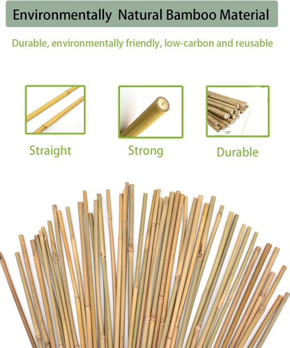 60 Pack 4 Ft Bamboo Stakes for Plant with 100 Twist Ties Bamboo Sticks Plant Support Garden Stakes Poles for Tomatoes Cucumber Grapes Pole Beans Trees Potted Dahlia Flowers