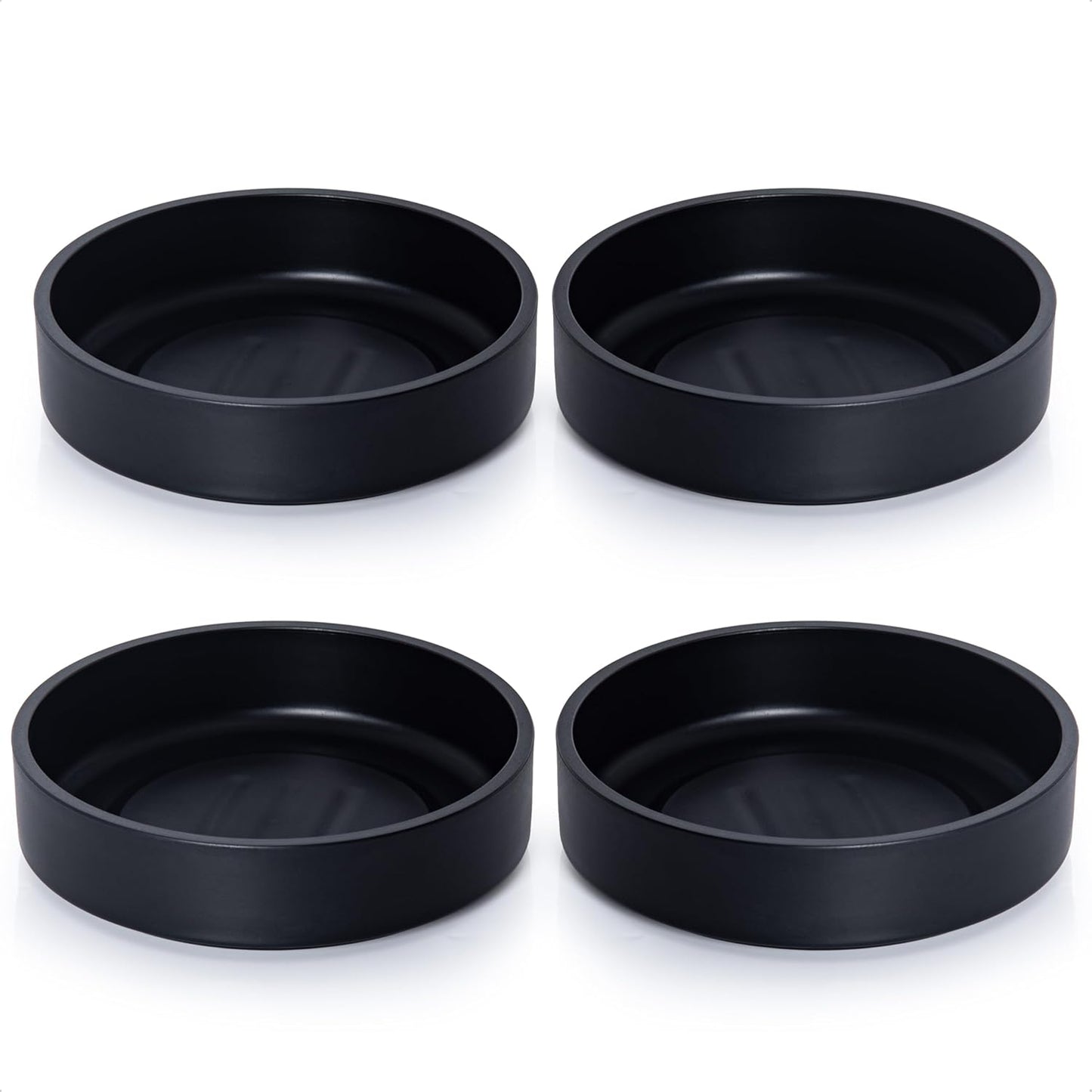 Phoenix Vine 6 Inch Plastic Plant Saucer Water Drip Tray, Heavy Sturdy Round Plant Drainage Tray for Indoors Outdoor, Set of 4, Matte Black, 21-TY-6B-4