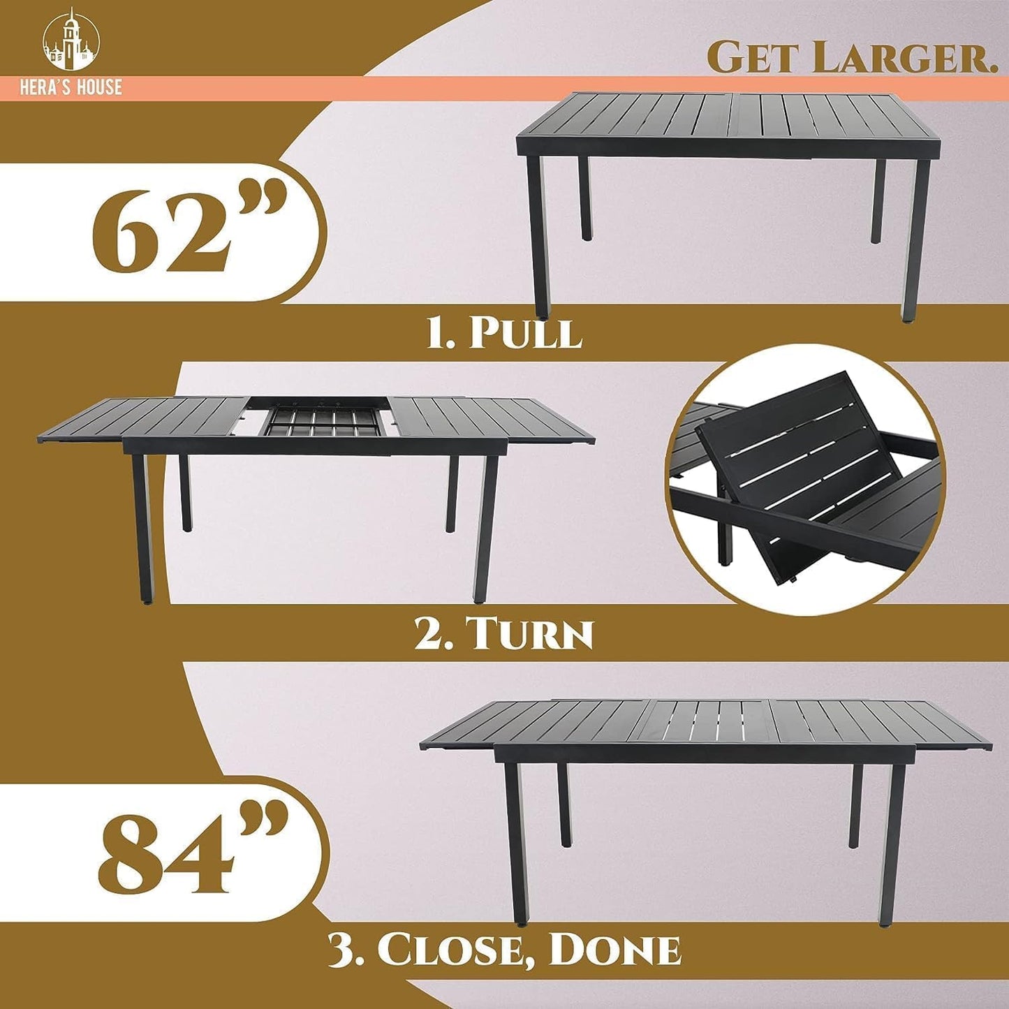 HERA'S HOUSE 9 Pieces Outdoor Table and Chairs Set, 8 x Patio Chairs and 1 x Extendable Metal Dining Table for Lawn Garden Backyard Deck