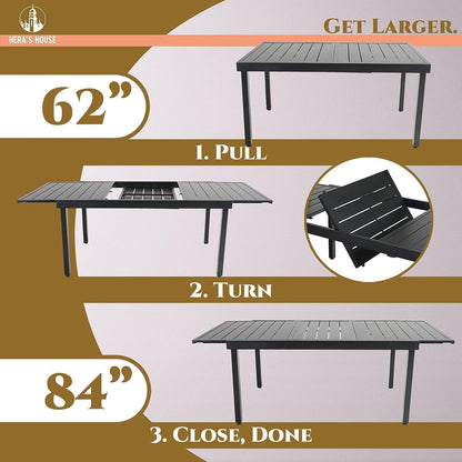 HERA'S HOUSE 9 Pieces Outdoor Table and Chairs Set, 8 x Patio Chairs and 1 x Extendable Metal Dining Table for Lawn Garden Backyard Deck