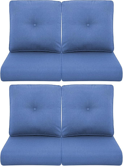 Patio Chair Cushions 4 Packs - Outside High Back Thick Water-Resistant Cushion 22x24 with Zipper Cover for Outdoor Glider Rocking Chairs Loveseat Couch – Blue/Buckle