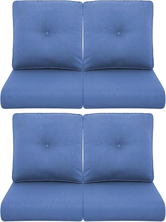 Patio Chair Cushions 4 Packs - Outside High Back Thick Water-Resistant Cushion 22x24 with Zipper Cover for Outdoor Glider Rocking Chairs Loveseat Couch – Blue/Buckle