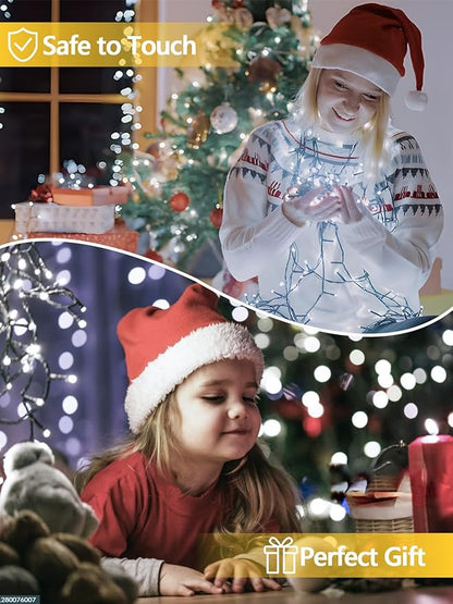 4 Pack 400 LED Solar String Lights for Outside, Solar Christmas Lights Outdoor with 8 Lighting Modes, Waterproof Green Wire Solar Powered Tree Light for Xmas Party Yard Garden Decorations (Cool White)