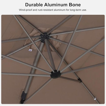 PURPLE LEAF 10' X 13' Patio Umbrella, Rectangle Outdoor Cantilever Umbrella, Aluminum Offset Umbrella with Champagne Frame and 360° Rotation for Pool Deck Garden, Taupe