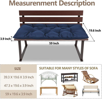 59 inch Waterproof Indoor/Outdoor Garden Bench Seat Cushions,Thicken Patio Bench Soft Rocking Chairs Pad Lounger Seat for Porch Wicker Loveseat Settee (59x19.6x3.9 inch,Navy