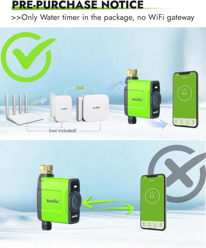 RAINPOINT WiFi Water Timer for Garden Hose, Brass Inlet WiFi Sprinkler Controller, Smart Hose Timer Valve, Automatic Drip Irrigation System/Rain Delay for Garden/Lawn/Yard (No Gateway)