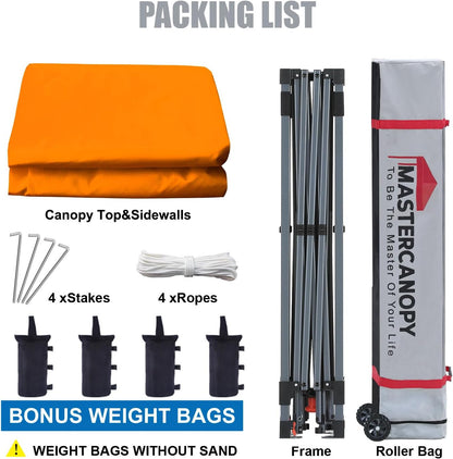 MASTERCANOPY Heavy Duty Pop-up Canopy Tent with Sidewalls (10x10,Orange)