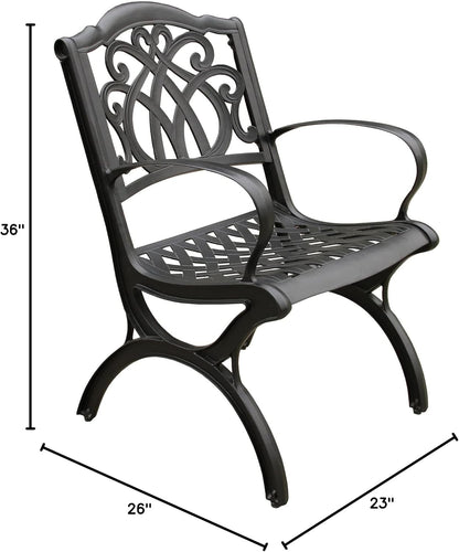 Ornate Traditional Outdoor Cast Aluminum Black Patio Dining Chair