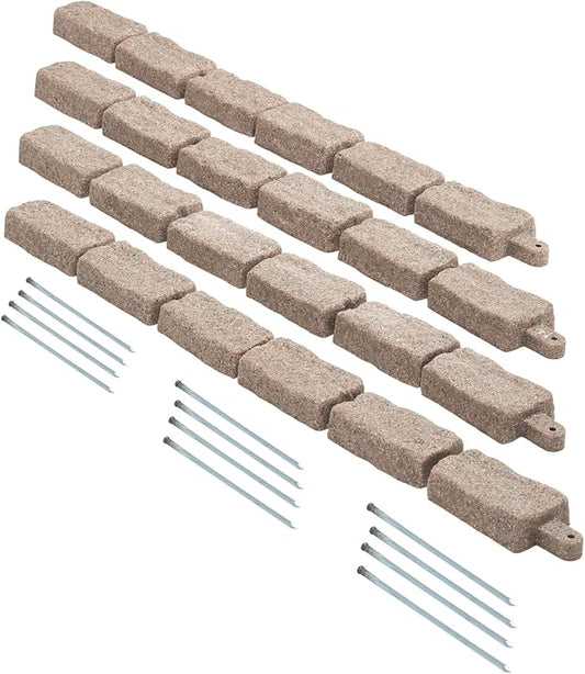 VEVOR Faux Stone Landscape Edging, No Dig Garden Edging Border, Flexible Blocks for Lawn Edging, Flower Beds, Driveway, Yards with 12 Spikes, 4 Pack 24 Bricks 16FT Kit, 46.5" Lx 3.7" W x 2.2" H, Brown