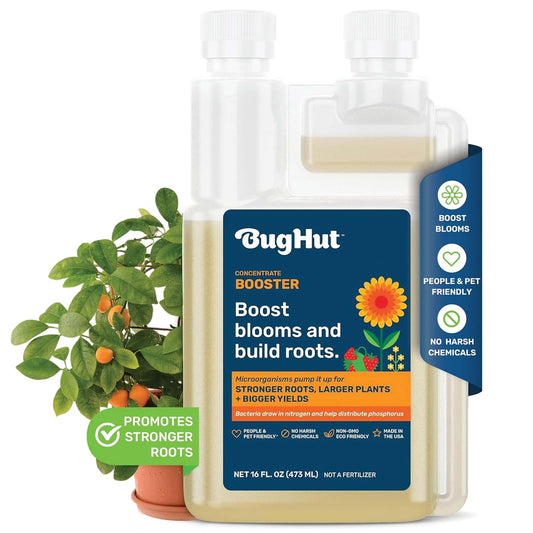 Booster Liquid Plant Food - Formula for Strong Roots, Vibrant Blooms, and Healthy Growth - Ideal for Indoor & Outdoor Gardening - People, Pets & Pollinator Friendly - 16 fl oz, Makes 63 Gallons