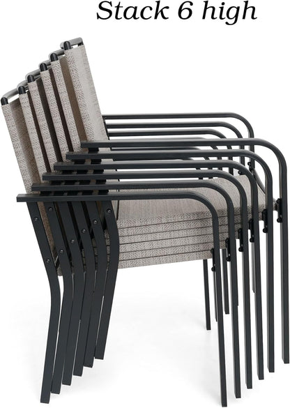 Anumutig 5-Piece Patio Dining Set, 35-Inch Square Patio Table with 4 Stackable Chairs, Weather-Resistant Frame, Brown