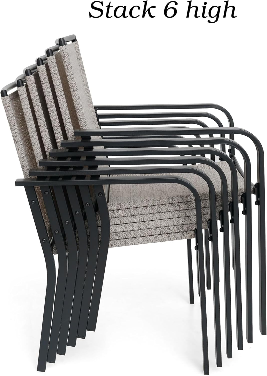 7-Piece Outdoor Patio Dining Set, 6 Stackable Patio Outoor Chairs & Rectangular Dining Table with All Weather Frame Furniture Set - Brown Tan