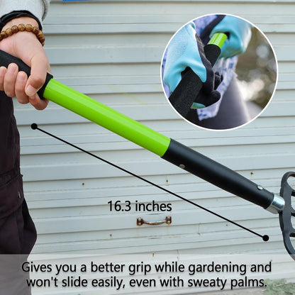 Pitch Fork-57 Inch，5-Tine Steel Garden Fork Heavy Duty, Mulch with Cushion Grip, Green Fiberglass Handle