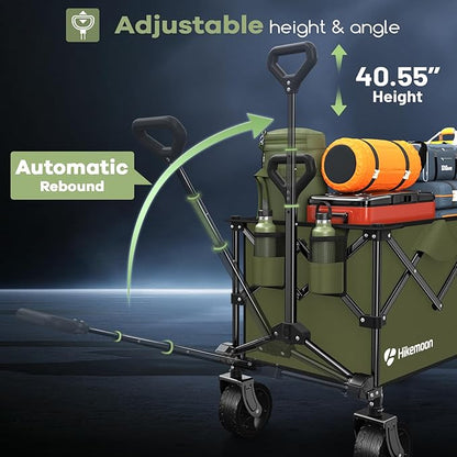 150L Collapsible Wagons Carts Foldable, 360LBS Heavy Duty Folding Beach Cart with Big All-Terrain Wheels, Portable Utility Wagon for Grocery, Shopping, Garden, Sports, Green